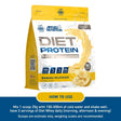 Applied Nutrition Diet Whey Protein Banana Milkshake 1kg tub, featuring 20g of protein, <1g of sugar, and 100 calories per serving. An ideal lean shake for muscle support and weight management.