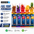 Applied Nutrition Endurance Isotonic Energy Gel displaying 5 flavours: Cola, Blackcurrant, Fruit Burst, Orange, and Tropical.