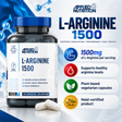 Applied Nutrition L-Arginine 1500mg supplement with 120 vegetarian capsules, supporting nitric oxide production, circulation and daily health.