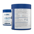 Applied Nutrition L-Glutamine Micronized powder tub (250g) showing key benefits, Halal certification, and suitability for vegans and vegetarians