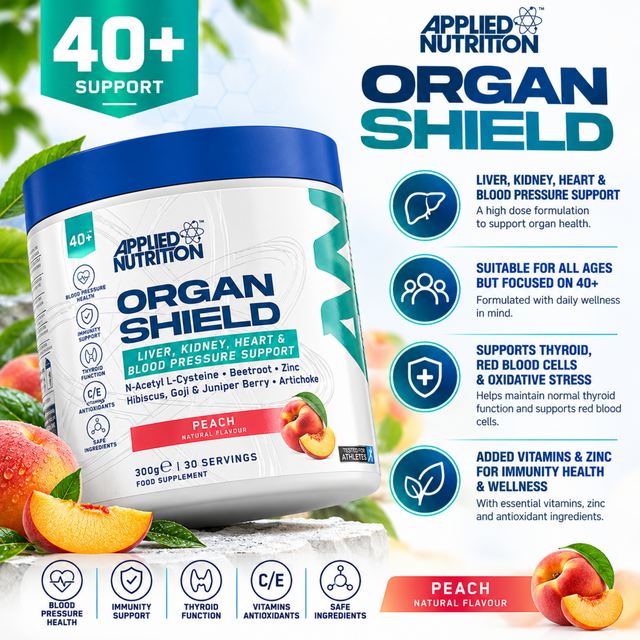 Applied Nutrition Organ Shield Peach Flavour Supplement 300g for Liver, Kidney, Heart and Blood Pressure Support