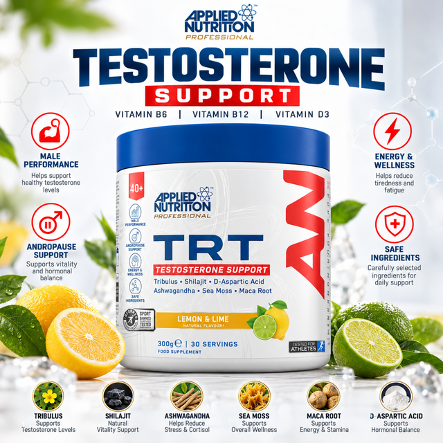 Applied Nutrition Professional TRT Testosterone Support Supplement Lemon and Lime Flavour 300g for Men 40+