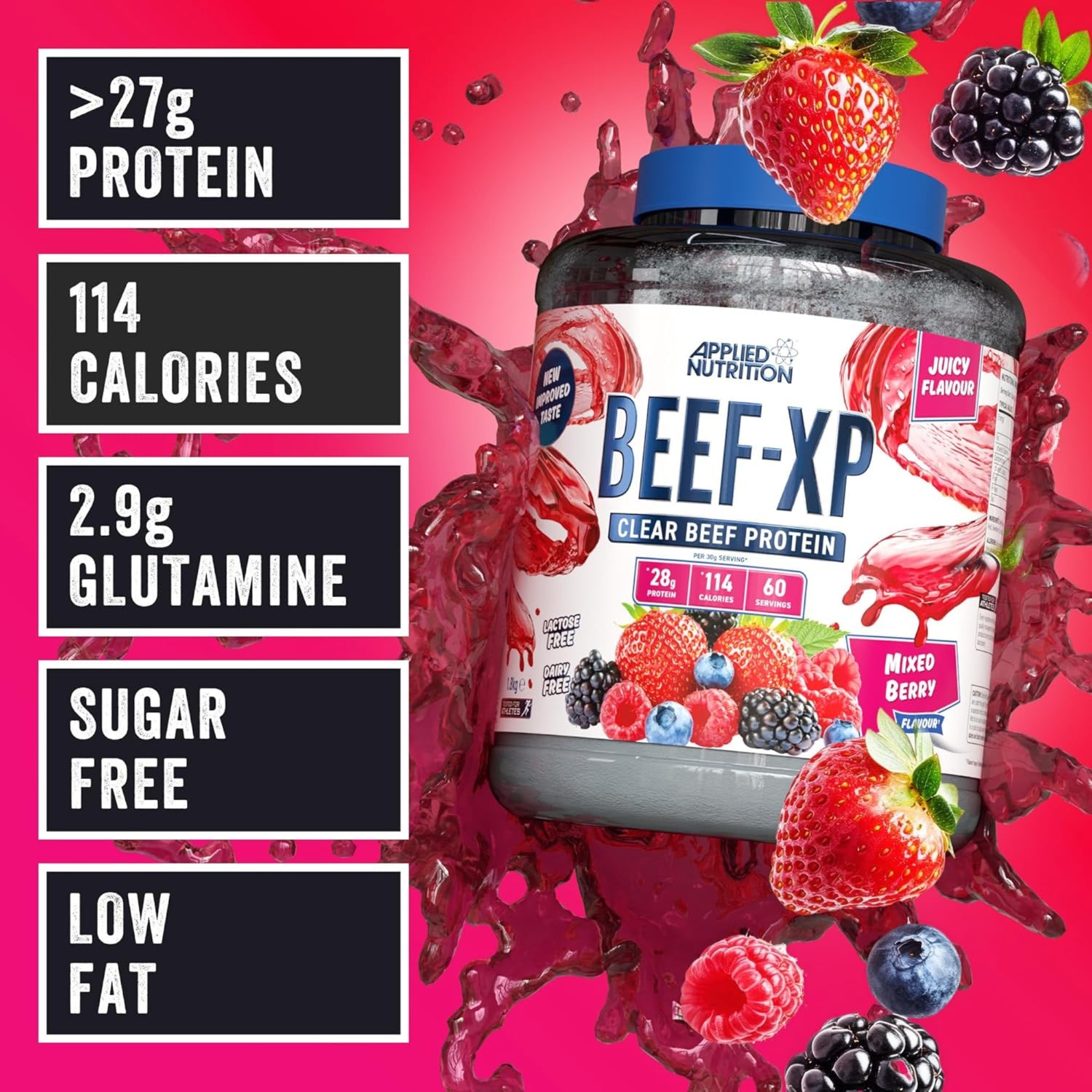applied nutrition beef xp 1.8kg | mixed berry flavour | gym supplements u.s 