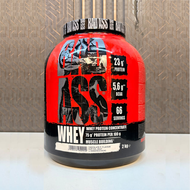 Bad Ass Whey Protein 2kg Chocolate Flavor – 23g Protein 5.6g BCAA Muscle Building Supplement
