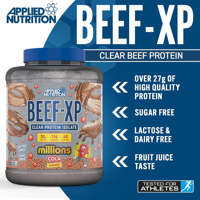BEEF-XP Clear Hydrolysed Beef Protein in Cola Millions flavour – high-quality lean protein for muscle recovery and strength support.