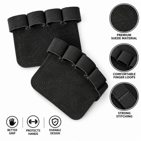 Black half finger weight lifting grip pads with anti-slip suede material