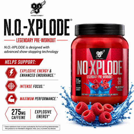 BSN N.O.-XPLODE Legendary Pre-Workout Blue Razz 30 Servings