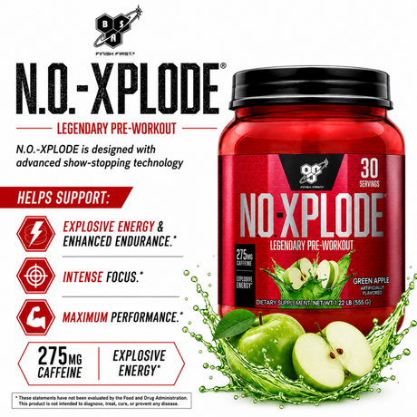 BSN N.O.-XPLODE Legendary Pre-Workout Green Apple 30 Servings