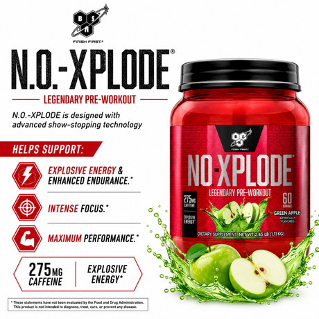 BSN N.O.-XPLODE Legendary Pre-Workout Green Apple 60 Servings