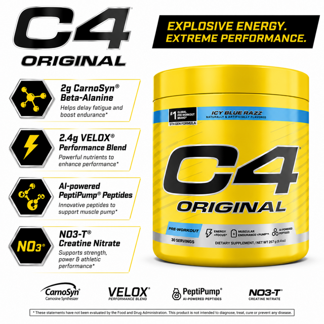 C4 Original Pre-Workout Supplement - Icy Blue Razz (30 Servings)