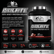 Core Champs Isolate 100% Whey Protein Isolate Chocolate 2kg with 25g protein, 5.7g BCAAs, 11.7g EAAs, 67 servings, low sugar and fat.