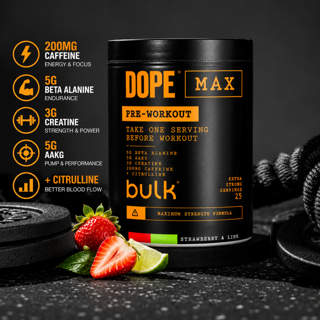 DOPE MAX Pre-Workout Strawberry and Lime with 200mg caffeine and performance ingredients