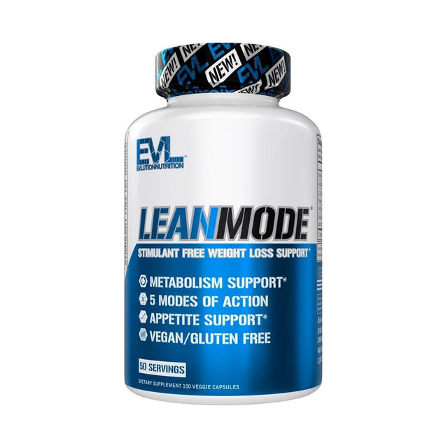 EVLUTION NUTRITION LEANMODE bottle, a stimulant-free weight loss support supplement with 5 modes of action, metabolism support, and appetite support.