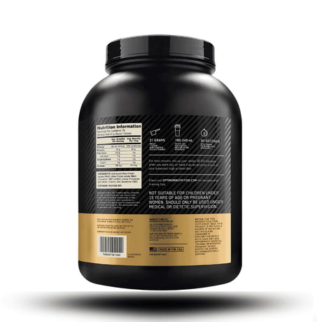 Gold Standard 100% Isolate nutrition facts label – whey isolate protein powder calories, protein, carbs, and ingredients.
