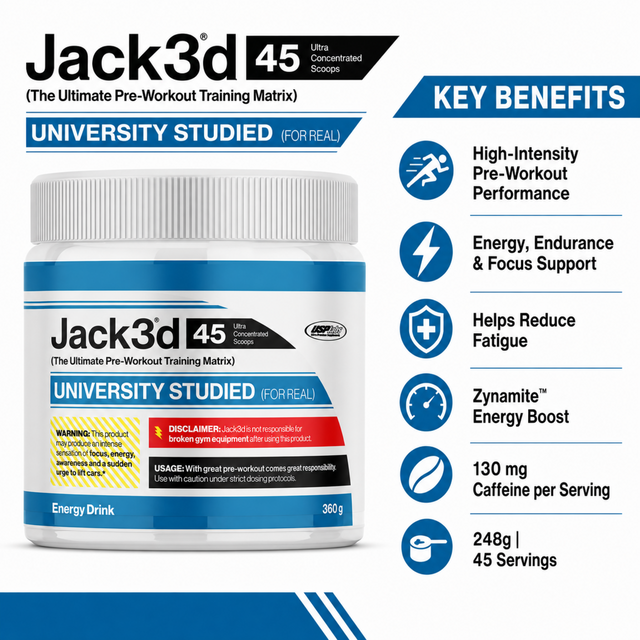 Jack3d 45 serving pre workout with energy, endurance and focus support