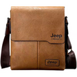 Jeep Buluo men's shoulder messenger bag in light brown tan. Features a premium leather-look finish and adjustable strap for comfortable daily carry.