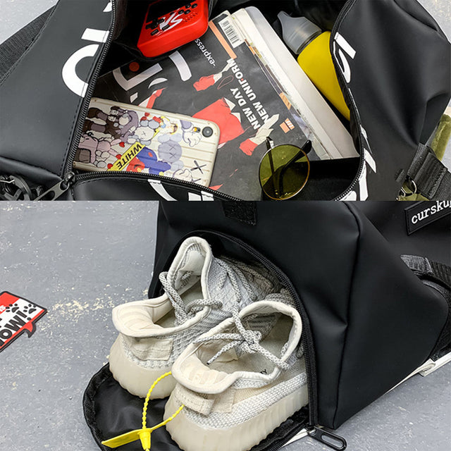 Durable large capacity gym duffel bag with shoe compartment
