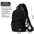 Black LIANXI fashion chest bag for men, 19cm by 29cm, showing front view with keychain accessory