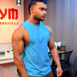 Men’s athletic stringer in sky blue, sleeveless gym workout shirt for bodybuilding.