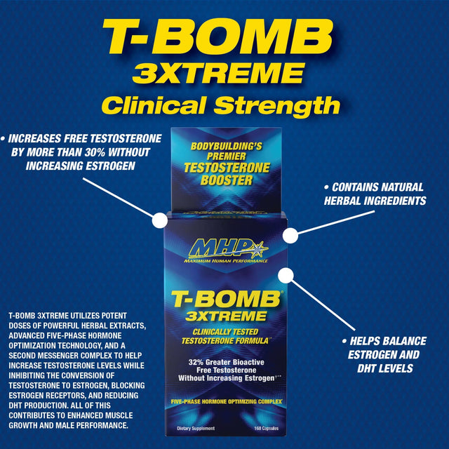 MHP T-BOMB 3 XTREME testosterone booster supplement for muscle building, energy, and strength
