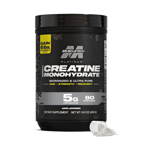 Muscletech Platinum 100% Creatine Monohydrate micronized supplement for muscle size, strength and recovery – 80 servings