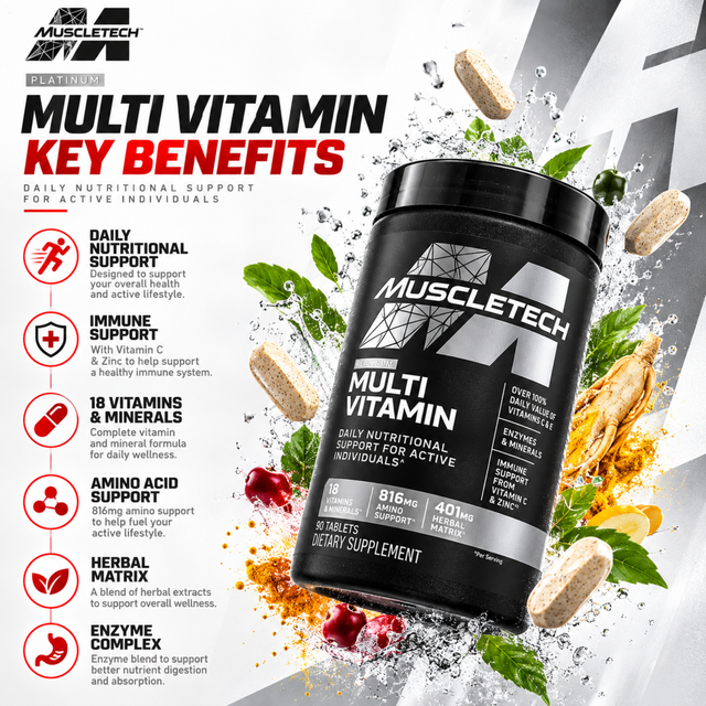 MuscleTech Platinum Multivitamin 90 Tablets Key Benefits