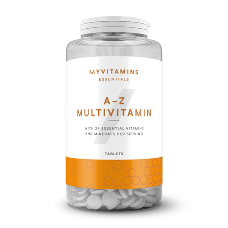 Myvitamins A-Z Multivitamin tablets with 24 essential vitamins and minerals per serving.