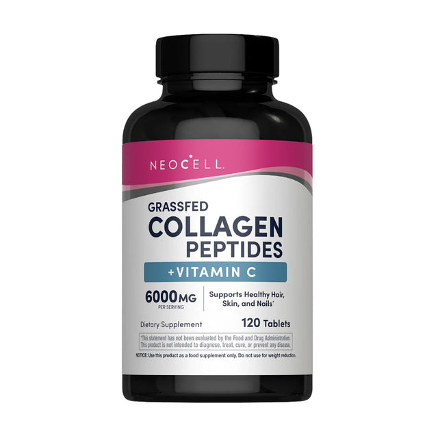 NeoCell Grass-Fed Collagen Peptides with Vitamin C 6000 mg - 120 Tablets for Healthy Hair, Skin and Nails