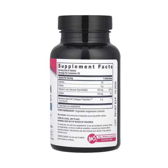 NeoCell Collagen Peptides with Vitamin C Supplement Nutrition Facts – serving size, collagen 6000mg, vitamin C 60mg