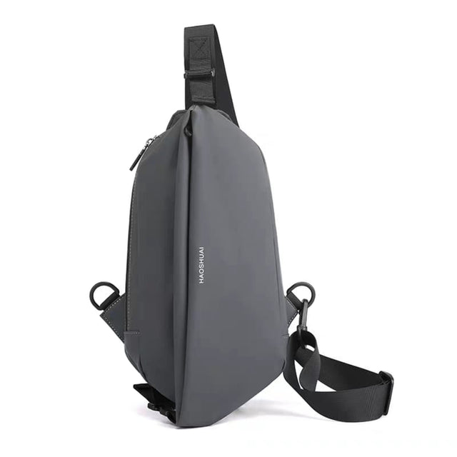Gray NEW TRENDY MEN'S CHEST BAG made from waterproof material with adjustable shoulder strap and large storage capacity for everyday use and travel.