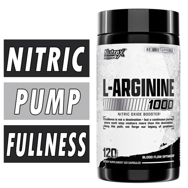 Nutrex L-Arginine 1000 capsules – nitric oxide booster for pump, blood flow and muscle fullness