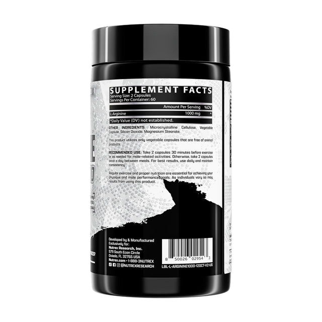 Nutrex L-Arginine 1000 supplement facts label – 1000mg arginine capsules dosage and ingredients