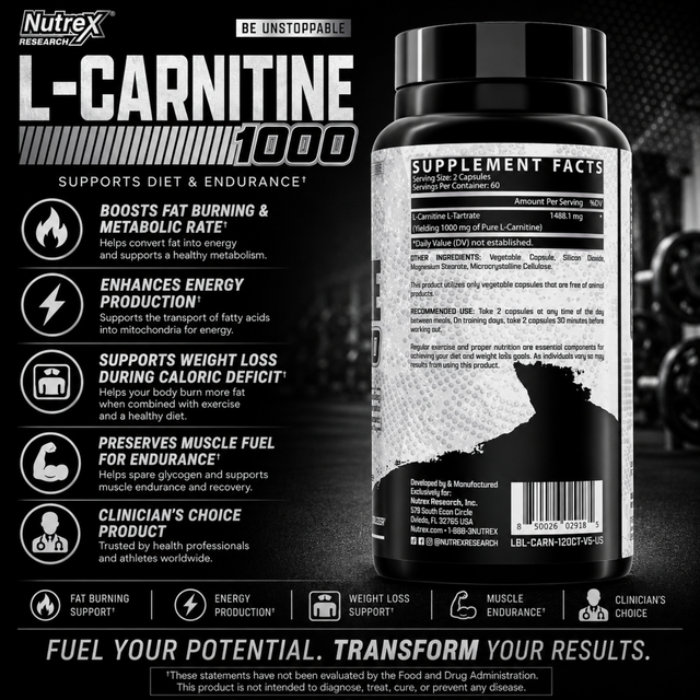 Nutrex Research L-Carnitine 1000 - 120 Capsules - Nutrition facts