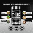 Nutrex T-UP MAX testosterone booster with natural ingredients like tribulus terrestris, fenugreek, maca, ashwagandha, tongkat ali, and epimedium. Gluten-free, sugar-free, and trans-fat-free supplement.