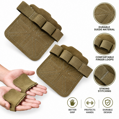Olive half finger weight lifting grip pads with durable suede material