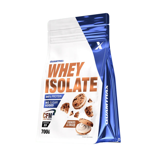 Quamtrax Whey Isolate Protein Powder 700g Cookies and Cream flavor 86% Protein CFM No Sugar Added