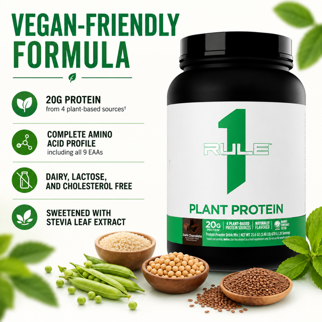 Rule 1 Plant Protein vegan-friendly formula with 20g plant-based protein