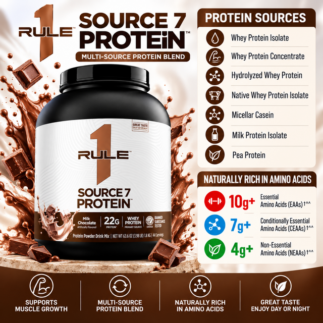 Rule 1 Source 7 Protein Milk Chocolate with seven protein sources and 22g protein