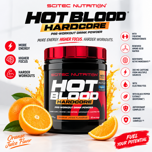 Scitec Nutrition Hot Blood Hardcore Pre-Workout Orange Juice Flavor 375g