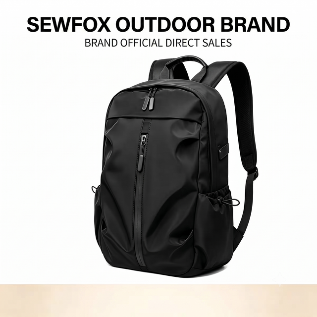 Sewfox outdoor brand black casual laptop backpack, official direct sales view.