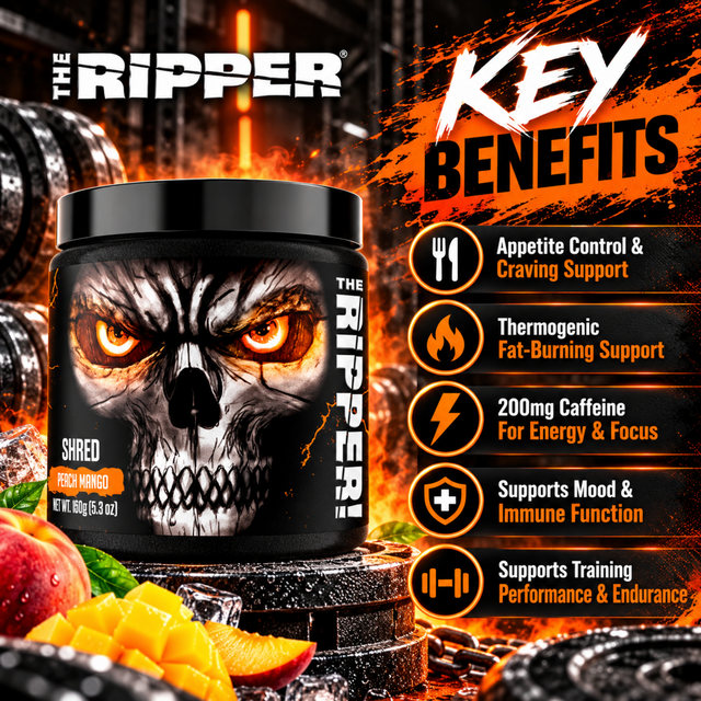 The Ripper Fat Burner Peach Mango with 200mg caffeine and thermogenic formula