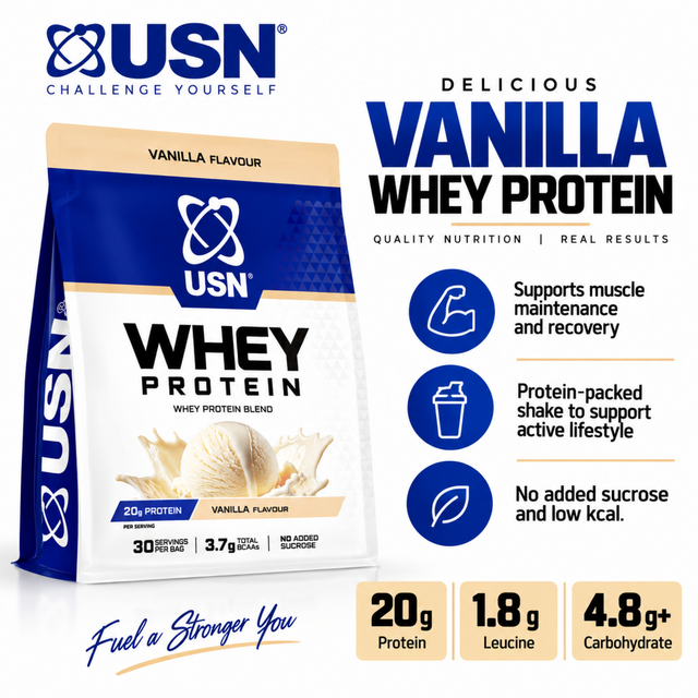 USN Whey Protein Vanilla Flavour 900g with 20g protein per serving