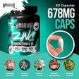 Warrior ZMA Zinc, Magnesium & Vitamin B6 supplement bottle for muscle recovery and sleep support.