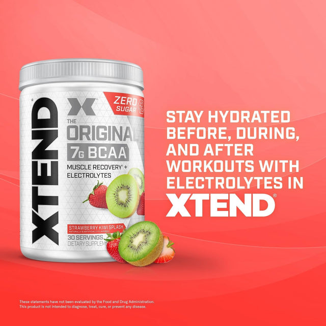 Xtend Original BCAA 7g Strawberry Kiwi Splash – zero sugar electrolyte supplement for hydration and muscle recovery during workouts