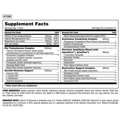 NUTRITION FACTS - ANIMAL STAK - 21 PACKS | GYMSUPPLEMENTSUS.COM | GYM SUPPLEMENTS U.S