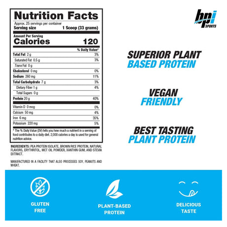 BPI SPORTS VEGAN PROTEIN | VANILLA FLAVOR | NUTRITION FACTS | GYM SUPPLEMENTS U.S 