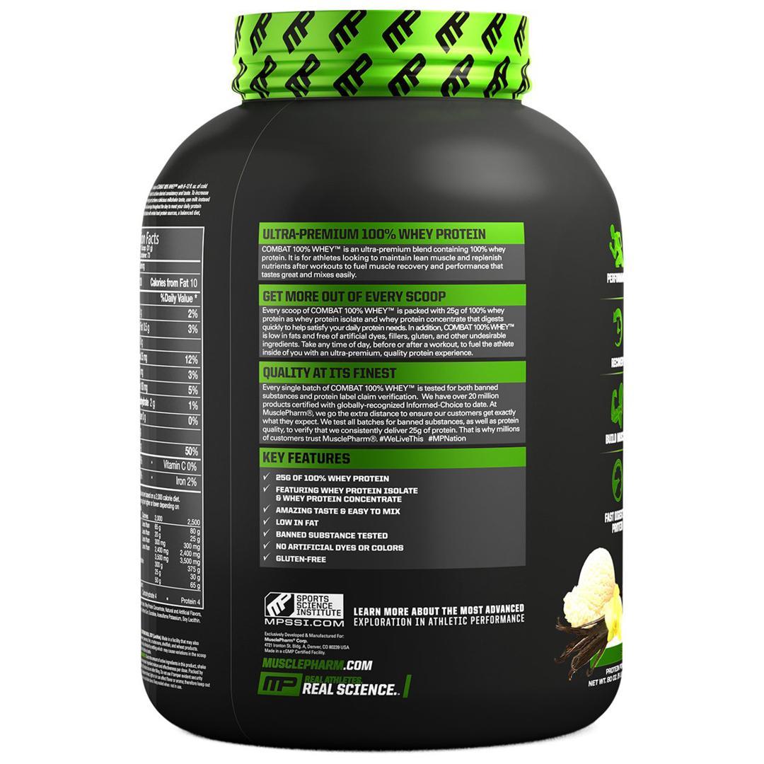 Muscle pharm combat 100% whey 5lbs | vanilla flavor - nutrition facts | gym supplements u.s