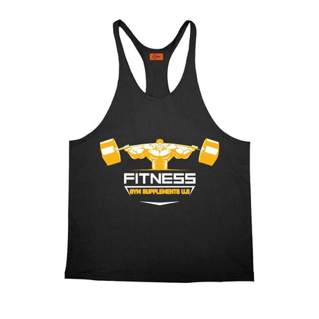 FITNESS STRINGER | BLACK COLOR | GYMSUPPLEMENTSUS.COM | GYM SUPPLEMENTS U.S