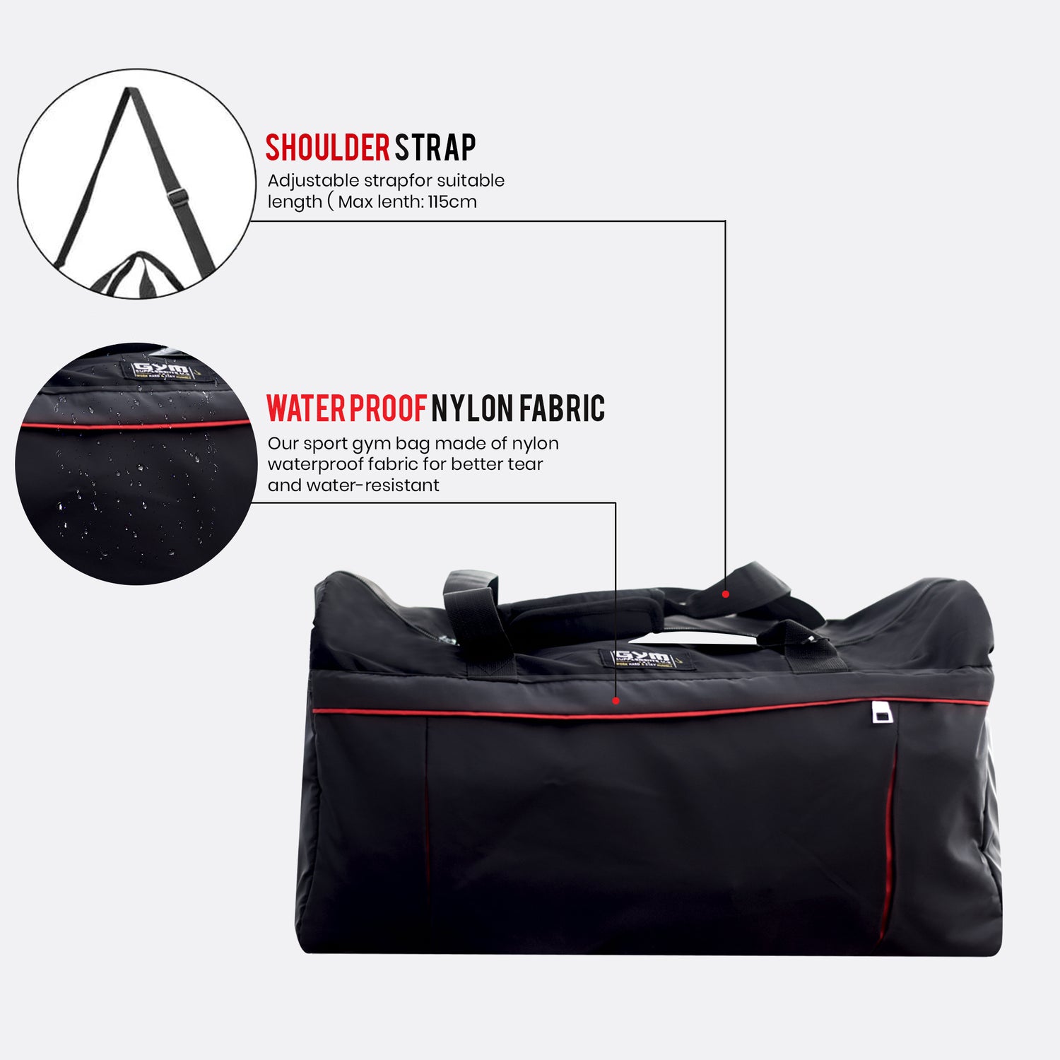 GYM BAG - BLACK COLOR | GYM SUPPLEMENTSUS.COM 