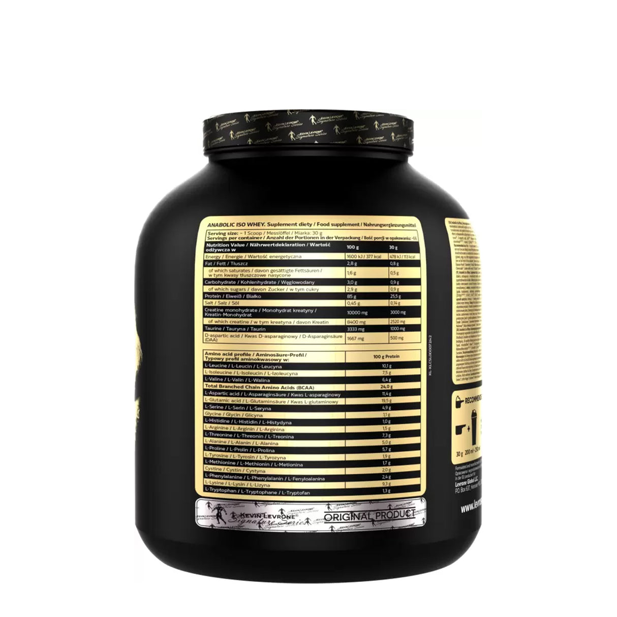 LEVRONE ANABOLIC ISO WHEY | CHOCOLATE FLAVOR - NUTRITION FACTS | GYMSUPPLEMENTSUS.COM 